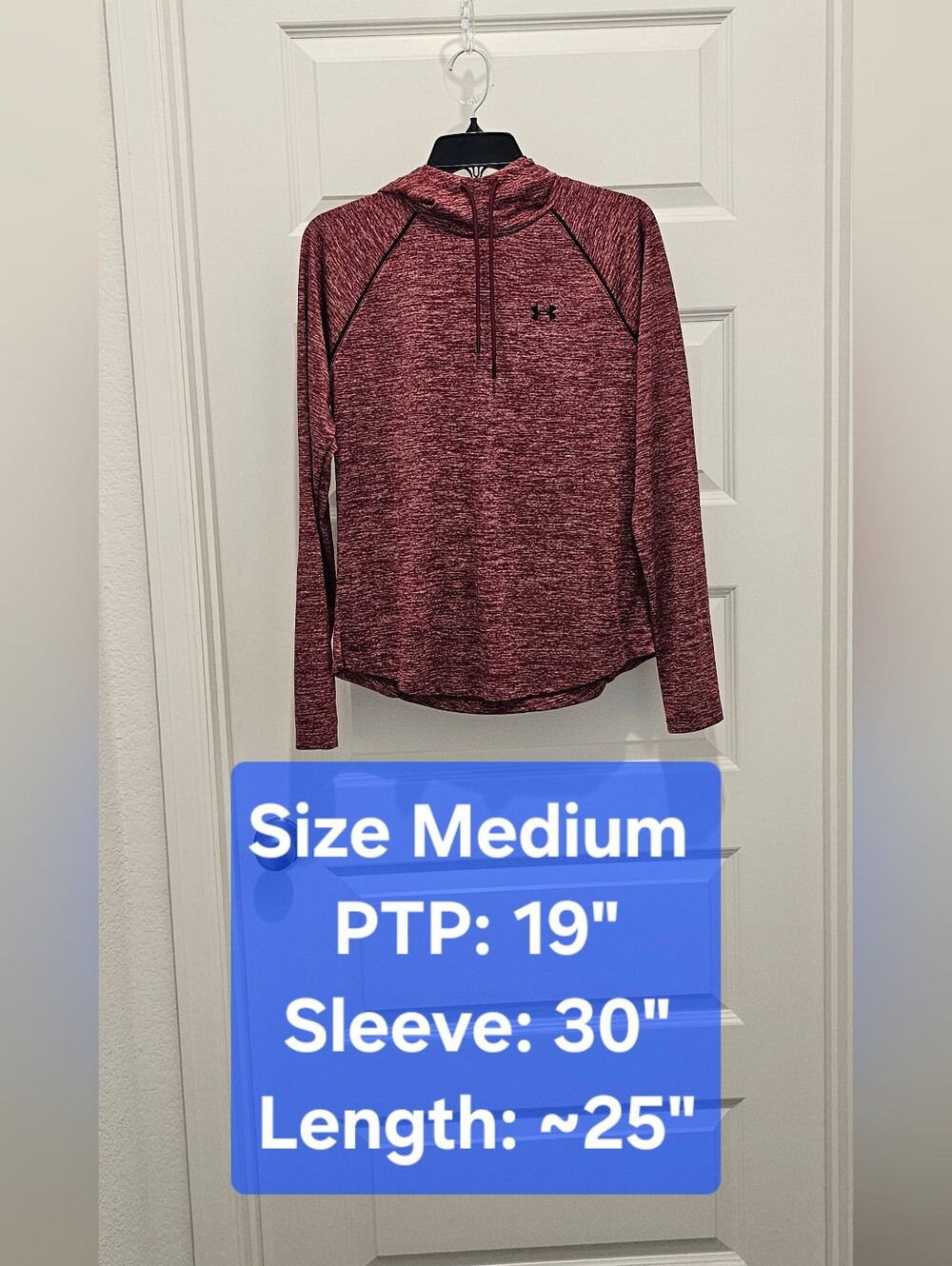 Under Armour Velocity Lightweight Hooded Shirt Maroon Heather Medium EUC